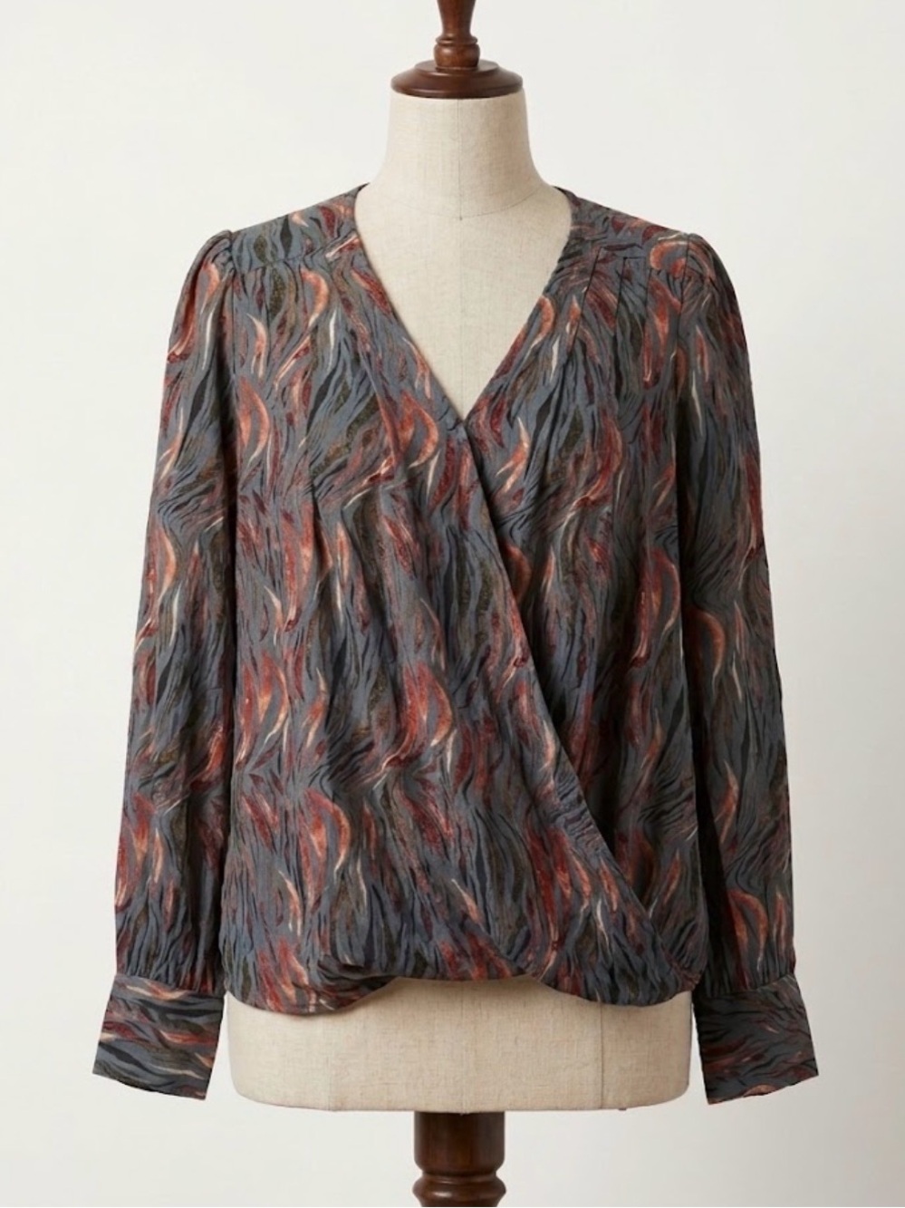 NWT Entro Tiger Stripe Faux Wrap Wrap Top Blouse Shirt Western Boho Cowgirl S